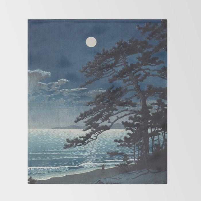 Spring Moon At Ninomiya Beach by Hasui Kawase å·ç¬ å·´æ°´ Throw Blanket Gallery Image 2