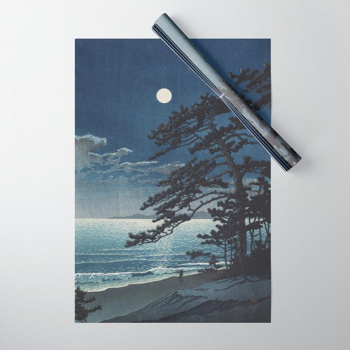 Spring Moon At Ninomiya Beach by Hasui Kawase å·ç¬ å·´æ°´ Wrapping Paper Gallery Image 1