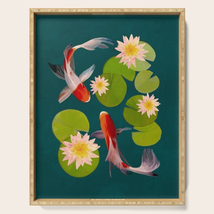 Graceful Koi Among Water Lilies  Serving Tray Gallery Image 1