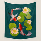 Graceful Koi Among Water Lilies  Wall Tapestry Gallery Image 4