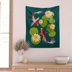 Graceful Koi Among Water Lilies  Wall Tapestry Gallery Image 2