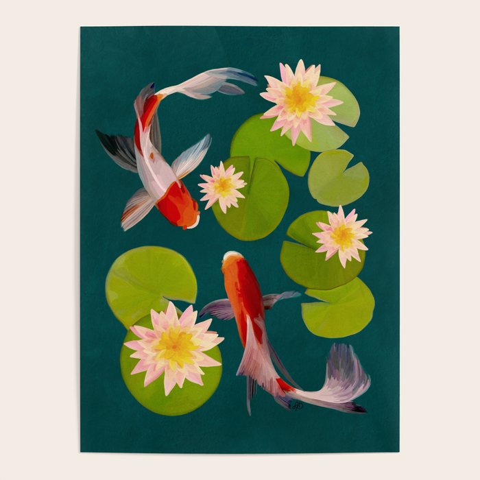 Graceful Koi Among Water Lilies  Poster Gallery Image 4