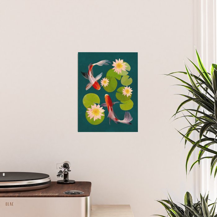 Graceful Koi Among Water Lilies  Poster Gallery Image 2
