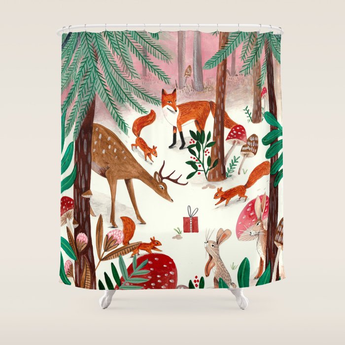 Whimsical woodland enchanted forest animals Shower Curtain Gallery Image 1