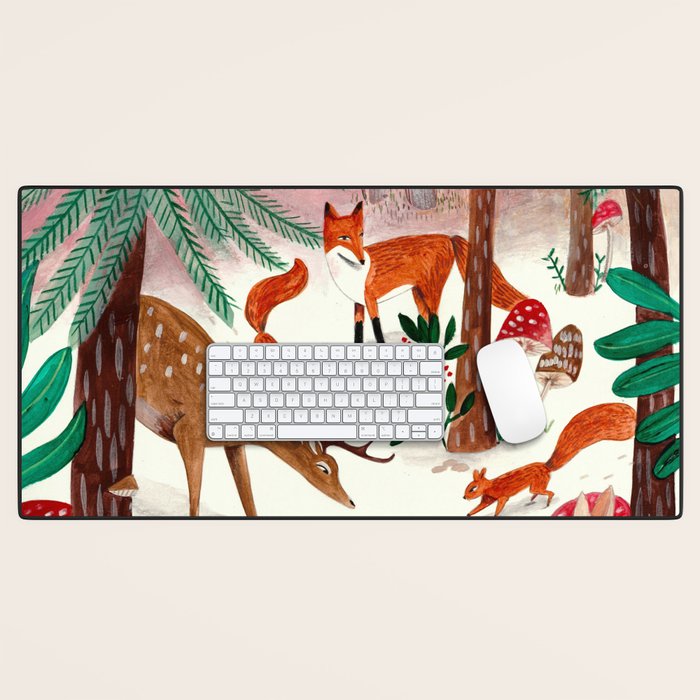 Whimsical woodland enchanted forest animals Desk Mat Gallery Image 1