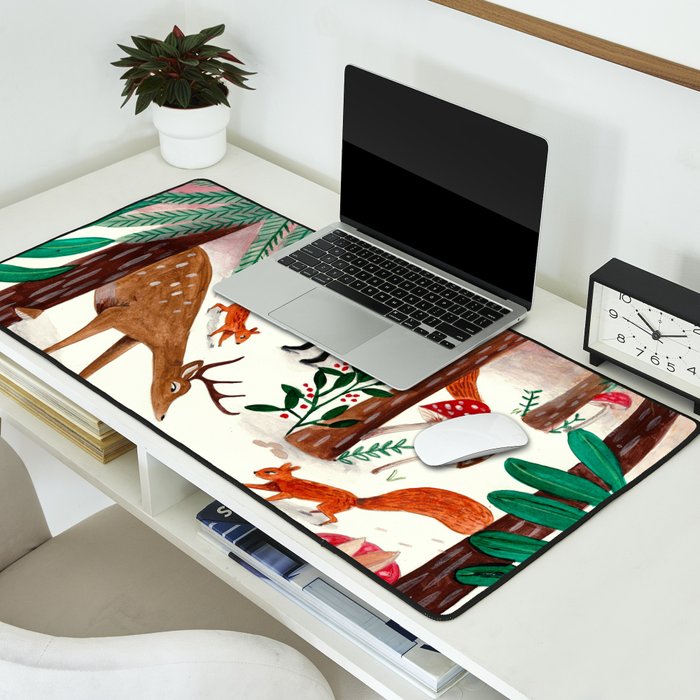 Whimsical woodland enchanted forest animals Desk Mat Gallery Image 2