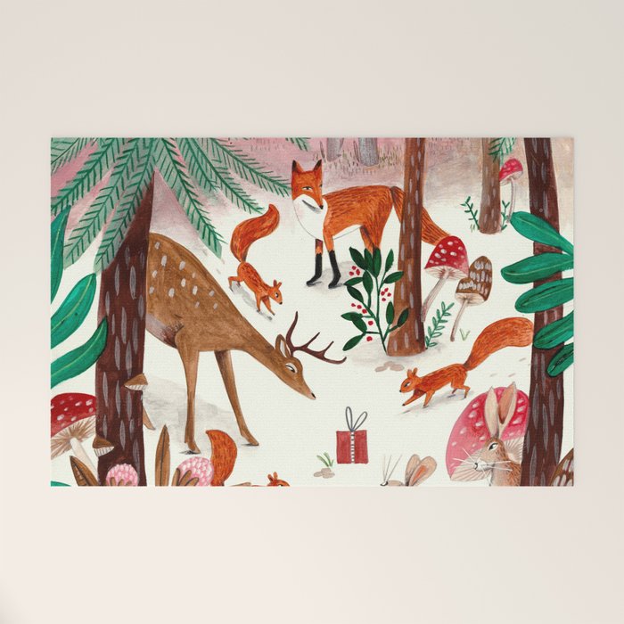 Whimsical woodland enchanted forest animals Welcome Mat Gallery Image 1