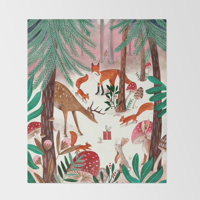 Whimsical woodland enchanted forest animals Throw Blanket Gallery Image 2