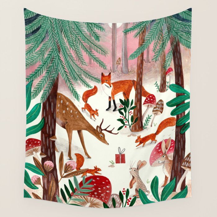 Whimsical woodland enchanted forest animals Wall Tapestry Gallery Image 4