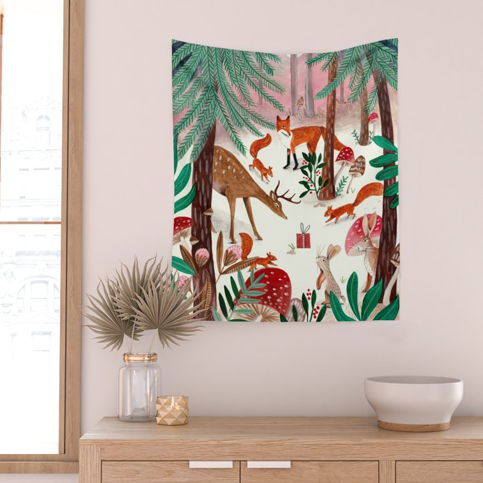Whimsical woodland enchanted forest animals Wall Tapestry Gallery Image 2