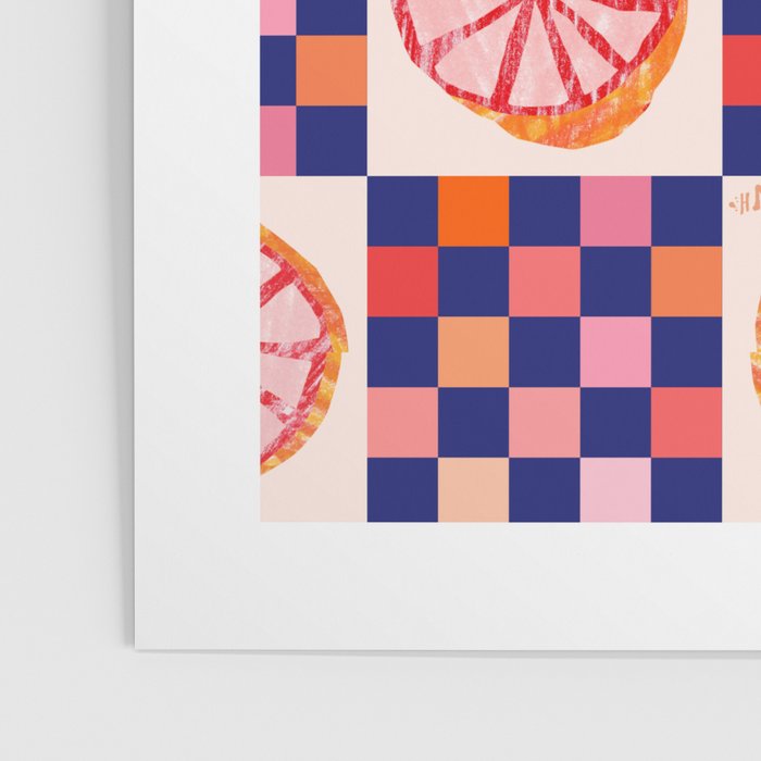 Checkered Sliced Citrus Fruit in Navy & Peachy Pink Poster Gallery Image 3