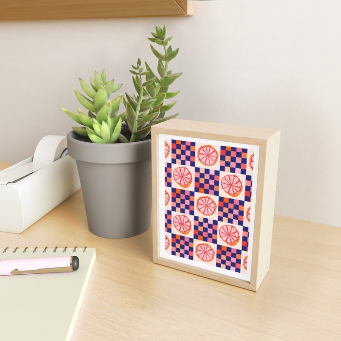 Checkered Sliced Citrus Fruit in Navy & Peachy Pink Mini Art Print Gallery Image 2