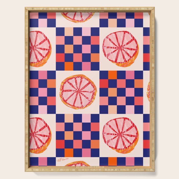 Checkered Sliced Citrus Fruit in Navy & Peachy Pink Serving Tray Gallery Image 1