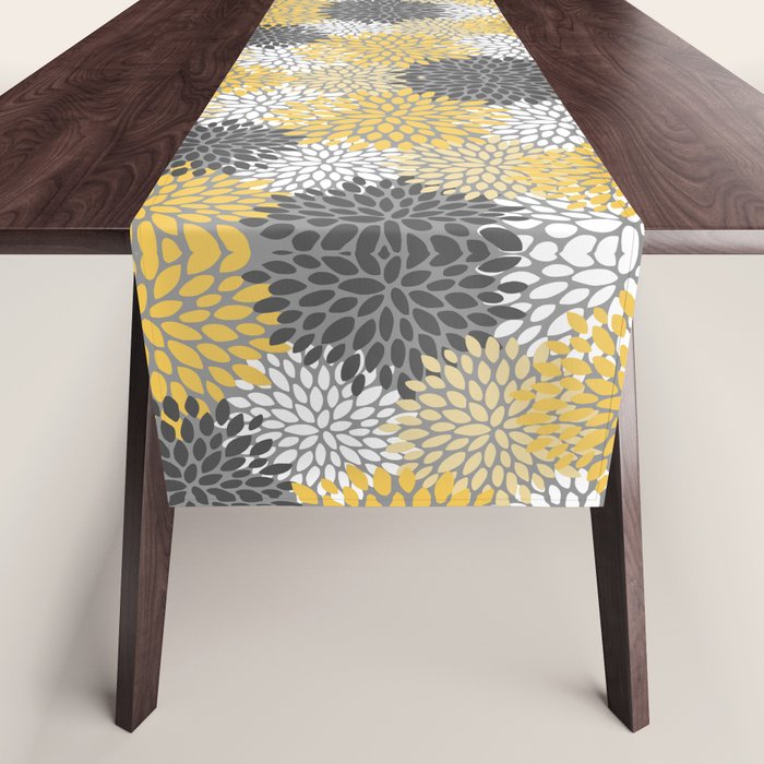 Modern Elegant Chic Floral Pattern, Soft Yellow, Gray, White Table Runner Gallery Image 1