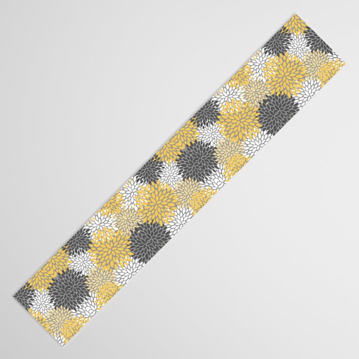 Modern Elegant Chic Floral Pattern, Soft Yellow, Gray, White Table Runner Gallery Image 3
