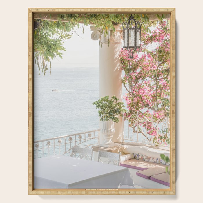 Sorrento Vibes | Balcony In Italy With Pink Flowers Photo Print | Summer Travel Photography Serving Tray Gallery Image 1