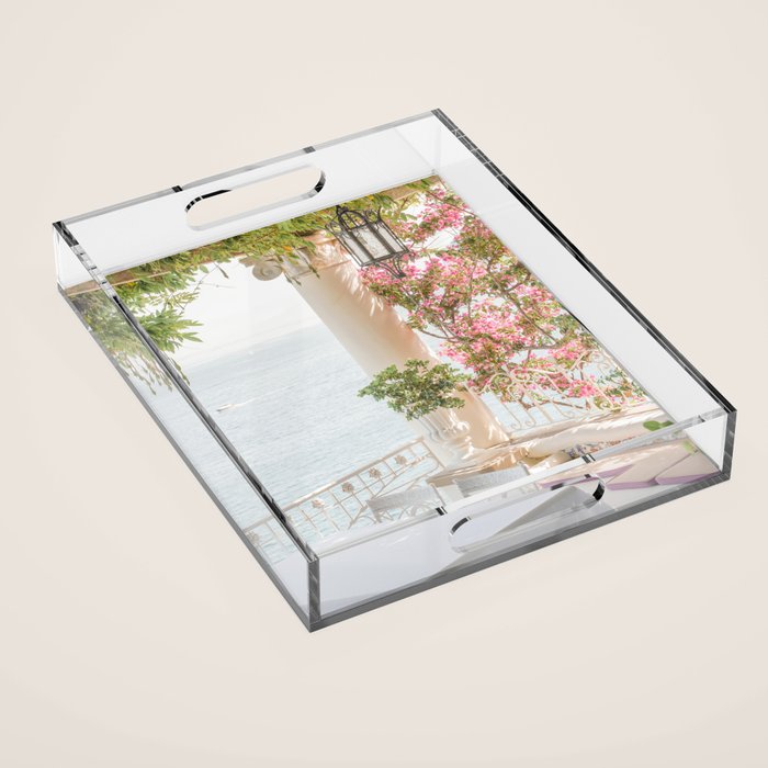Sorrento Vibes | Balcony In Italy With Pink Flowers Photo Print | Summer Travel Photography Acrylic Tray Gallery Image 1