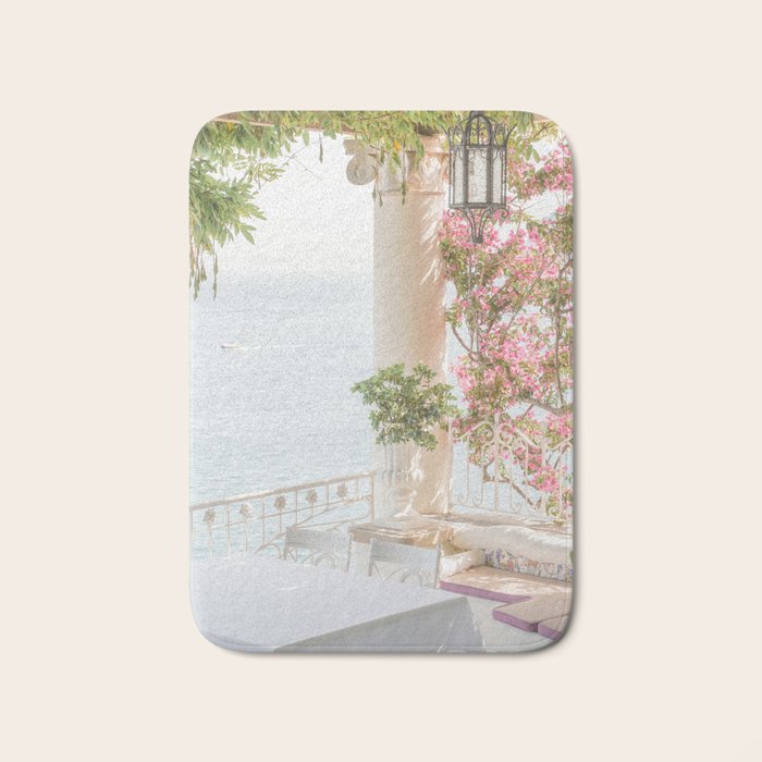 Sorrento Vibes | Balcony In Italy With Pink Flowers Photo Print | Summer Travel Photography Bath Mat Gallery Image 1