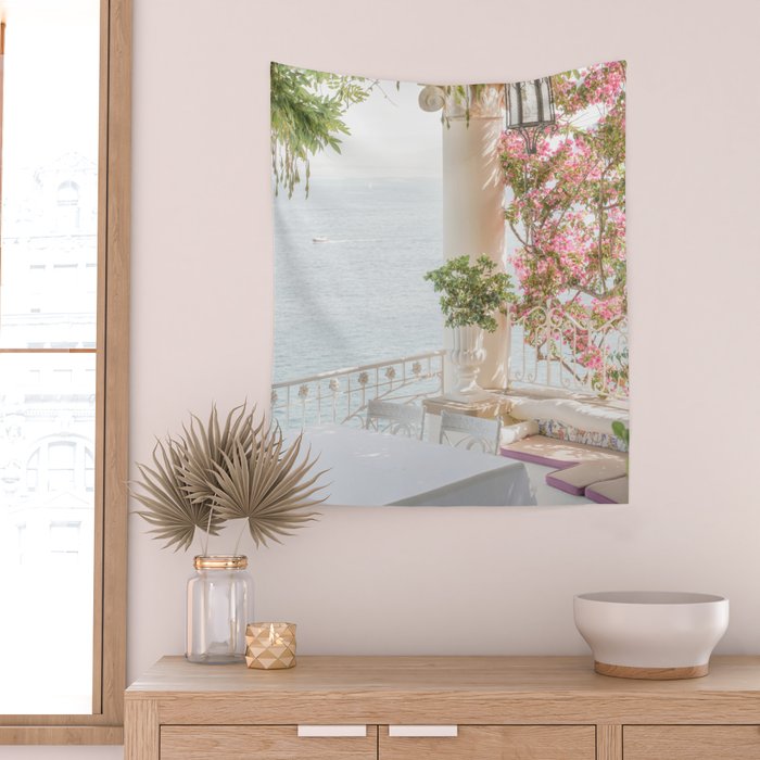 Sorrento Vibes | Balcony In Italy With Pink Flowers Photo Print | Summer Travel Photography Wall Tapestry Gallery Image 2