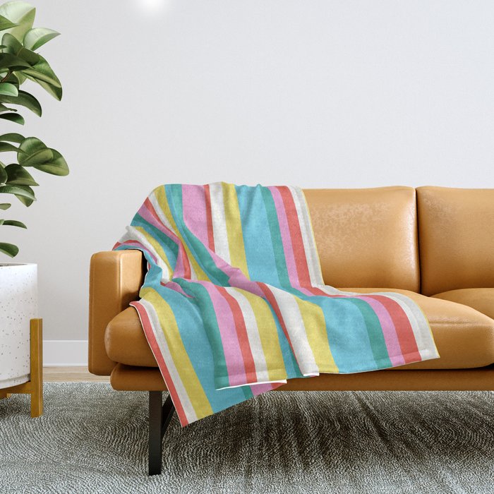 Classic Stripes II - 60s Candy Rainbow Throw Blanket Gallery Image 1