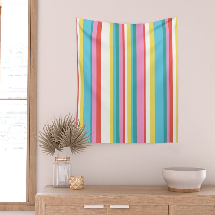 Classic Stripes II - 60s Candy Rainbow Wall Tapestry Gallery Image 2