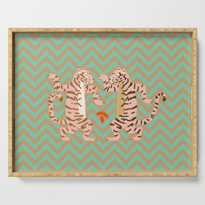Dancing tiger Zig zag tiger â mint sand Serving Tray Gallery Image 1