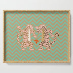 Dancing tiger Zig zag tiger â mint sand Serving Tray Gallery Image 1