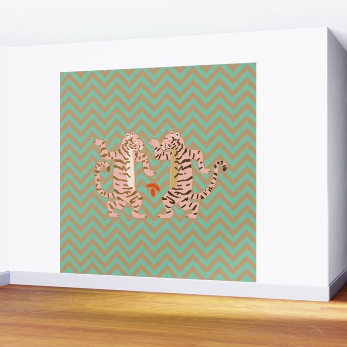 Dancing tiger Zig zag tiger - mint sand Wall Mural Gallery Image 2