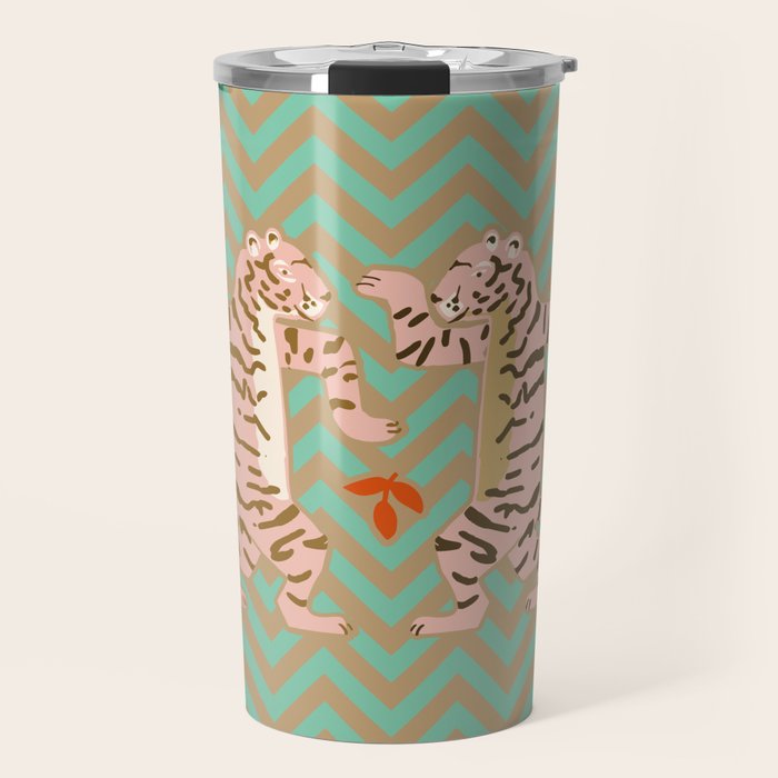 Dancing tiger Zig zag tiger - mint sand Travel Mug Gallery Image 1