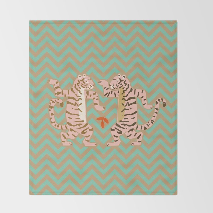 Dancing tiger Zig zag tiger - mint sand Throw Blanket Gallery Image 2