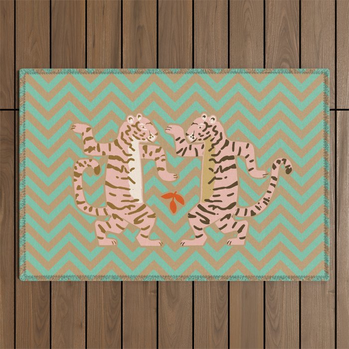 Dancing tiger Zig zag tiger - mint sand Outdoor Rug Gallery Image 1