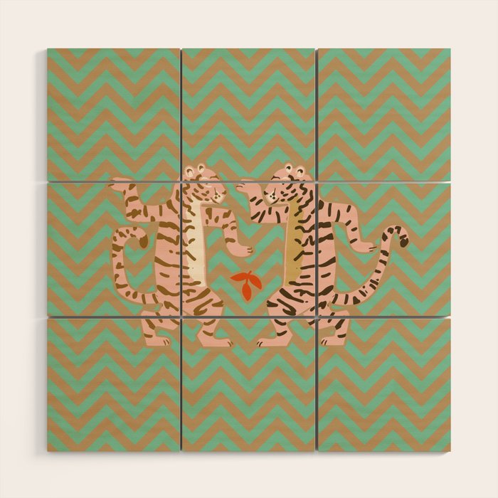 Dancing tiger Zig zag tiger - mint sand Wood Wall Art Gallery Image 1