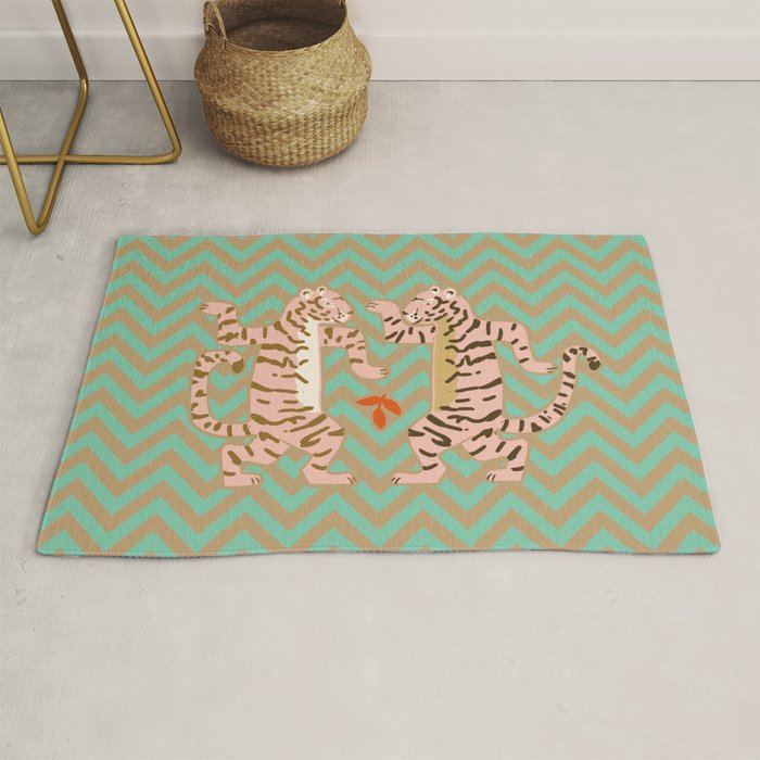 Dancing tiger Zig zag tiger - mint sand Rug Gallery Image 1