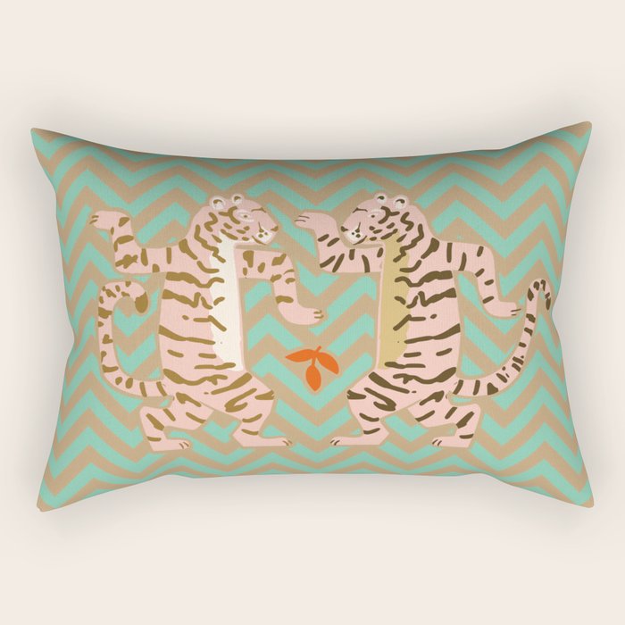 Dancing tiger Zig zag tiger - mint sand Rectangular Pillow Gallery Image 2