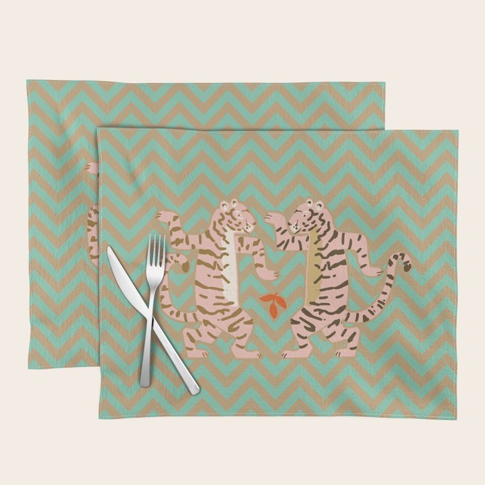 Dancing tiger Zig zag tiger - mint sand Placemat Gallery Image 1