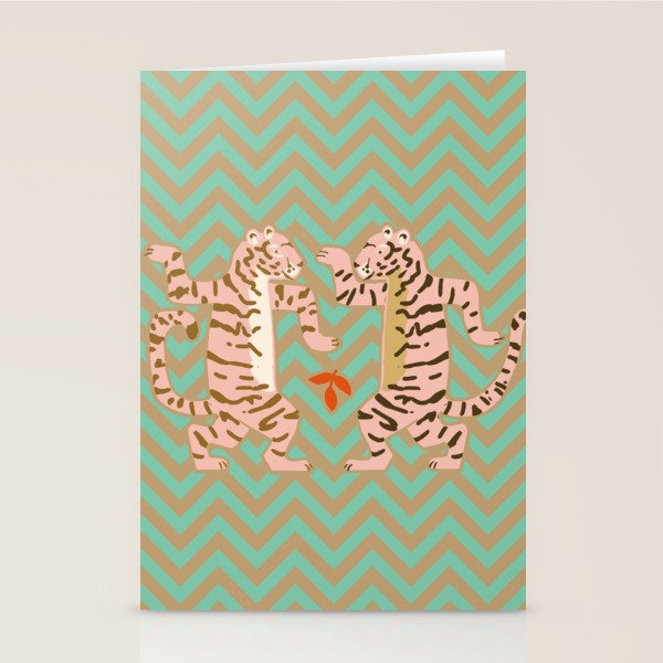 Dancing tiger Zig zag tiger - mint sand Stationery Card Gallery Image 1