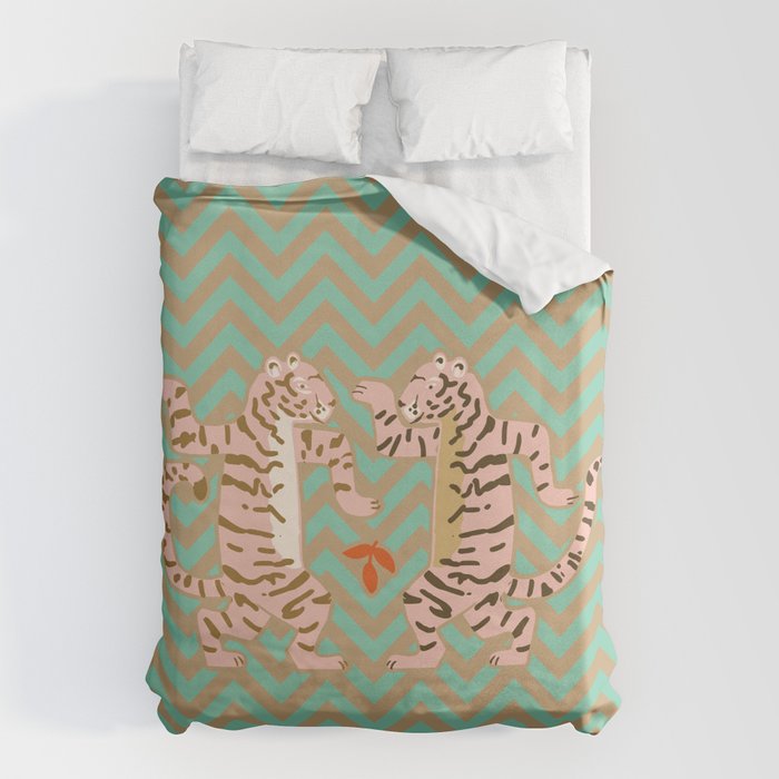 Dancing tiger Zig zag tiger - mint sand Duvet Cover Gallery Image 1