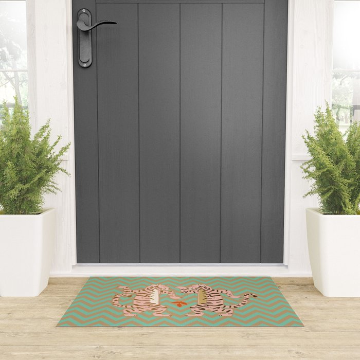 Dancing tiger Zig zag tiger - mint sand Welcome Mat Gallery Image 3