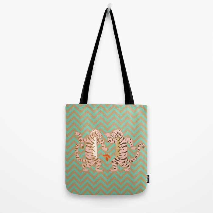 Dancing tiger Zig zag tiger - mint sand Tote Bag Gallery Image 2