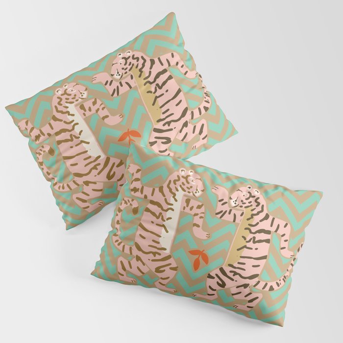 Dancing tiger Zig zag tiger - mint sand Pillow Sham Gallery Image 3