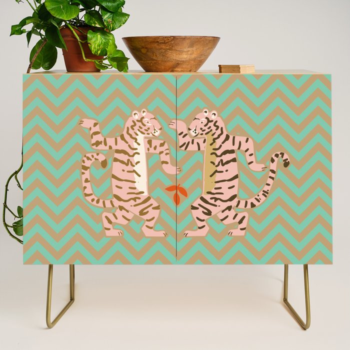 Dancing tiger Zig zag tiger - mint sand Credenza Gallery Image 1