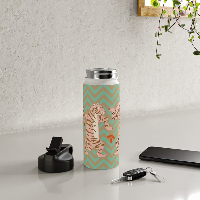 Dancing tiger Zig zag tiger - mint sand Water Bottle Gallery Image 4