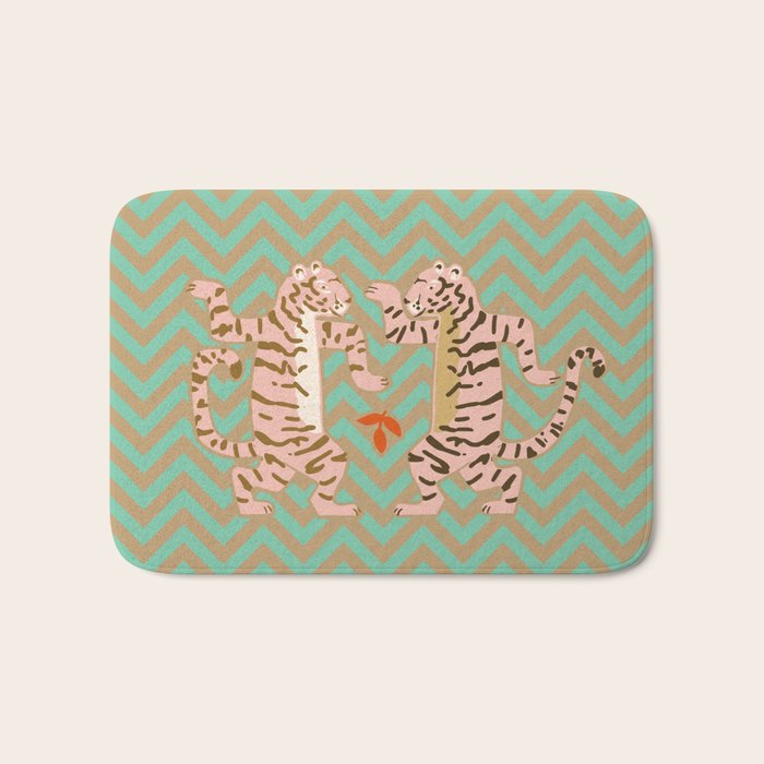 Dancing tiger Zig zag tiger - mint sand Bath Mat Gallery Image 1
