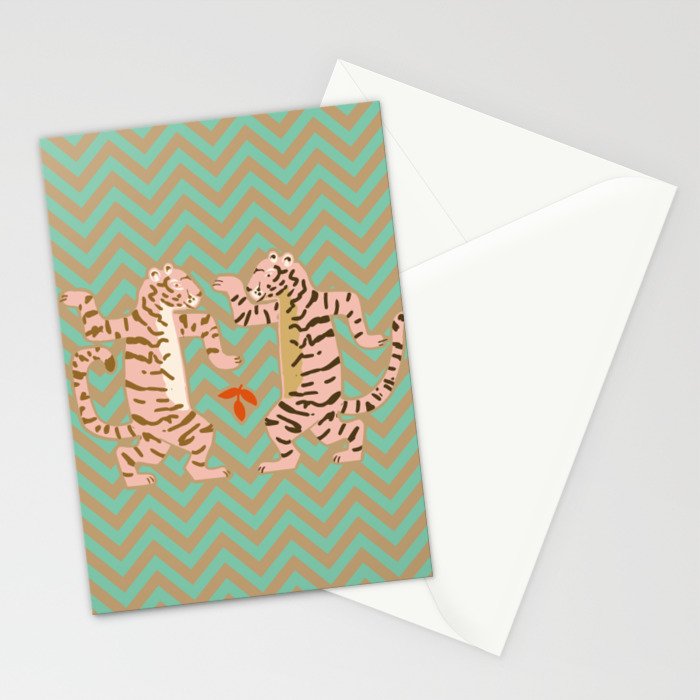 Dancing tiger Zig zag tiger - mint sand Stationery Card Gallery Image 2