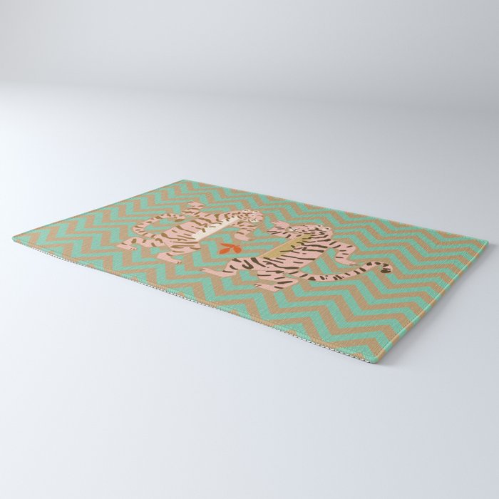 Dancing tiger Zig zag tiger - mint sand Rug Gallery Image 3
