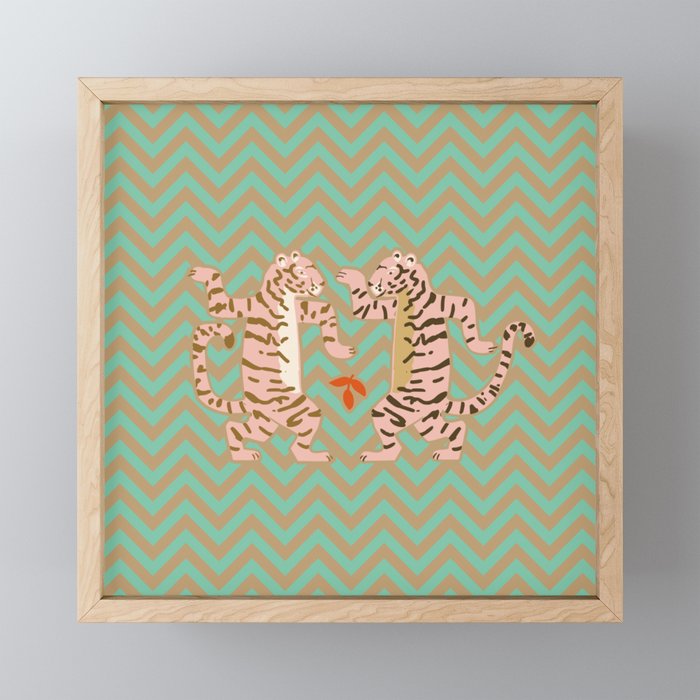 Dancing tiger Zig zag tiger - mint sand Mini Art Print Gallery Image 1
