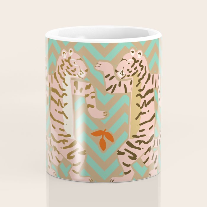 Dancing tiger Zig zag tiger - mint sand Coffee Mug Gallery Image 4
