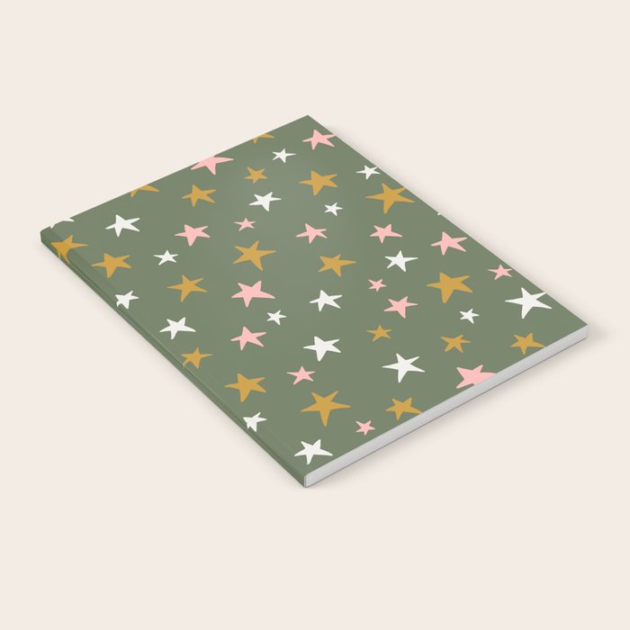 Stars Gold Cream Pink On Muted Green Notebook Gallery Image 2