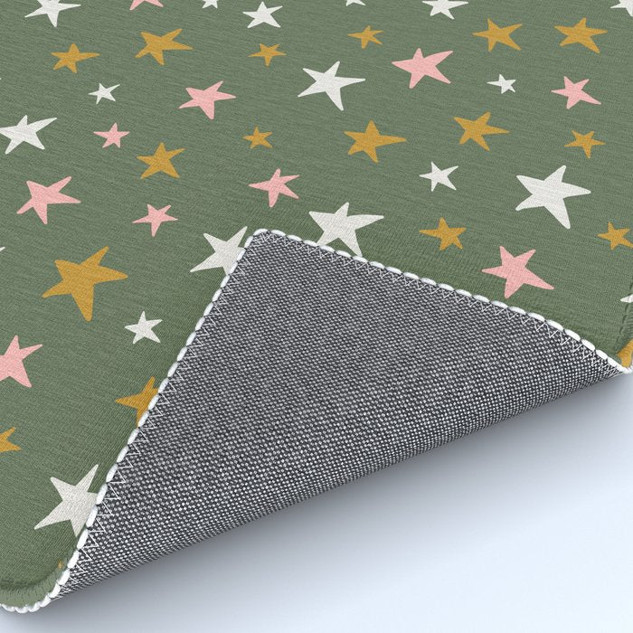 Stars Gold Cream Pink On Muted Green Rug Gallery Image 4