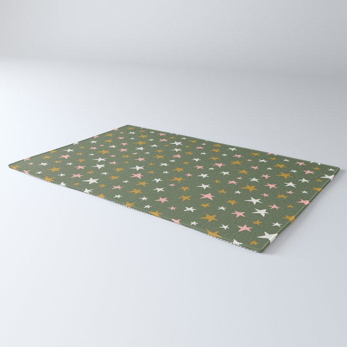 Stars Gold Cream Pink On Muted Green Rug Gallery Image 3